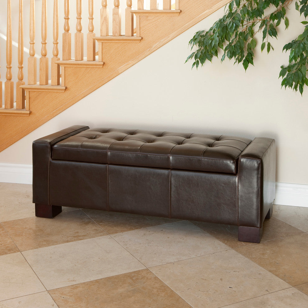 GDF Studio Guernsey Contemporary Tufted Bonded Leather Storage Ottoman Bench