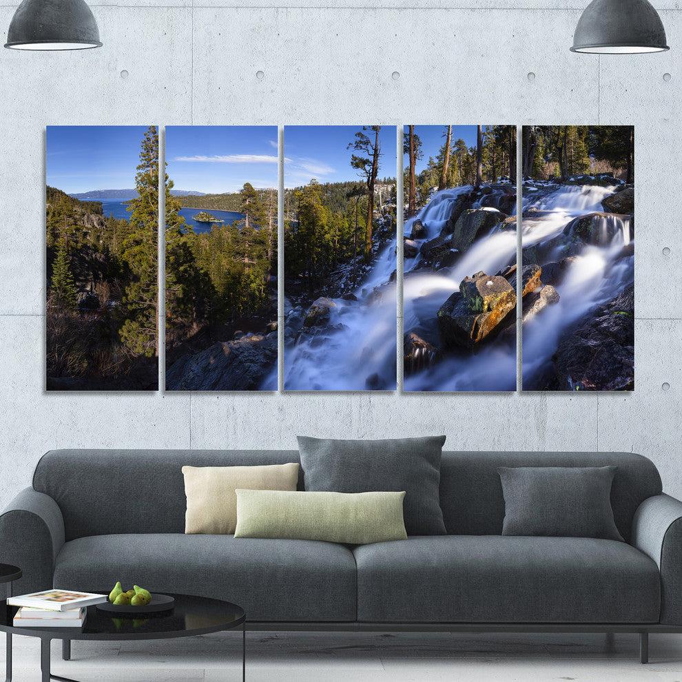 Eagle Falls Emerald Bay Lake Tahoe, Landscape Canvas Print, 60"x28", 5 Panels