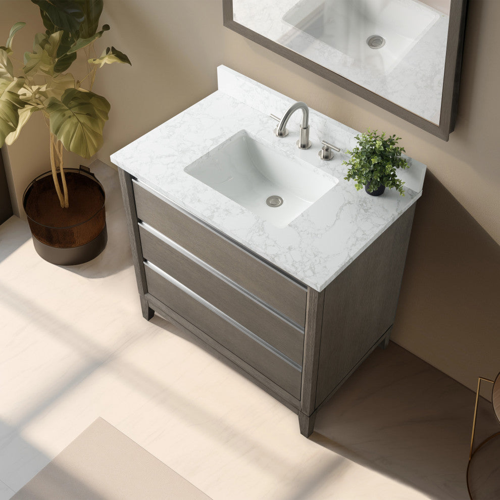 Vanity Art Bathroom Vanity With Sink, Driftwood Gray, 36" Single