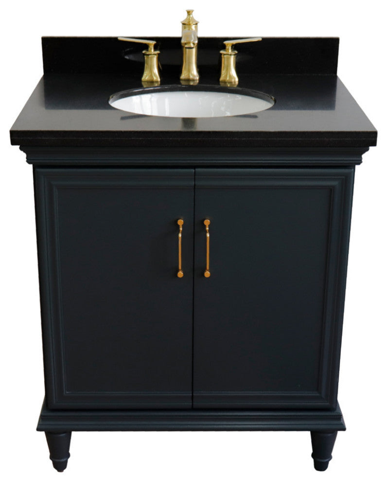31" Single Vanity, Dark Gray Finish With Black Galaxy And Oval Sink