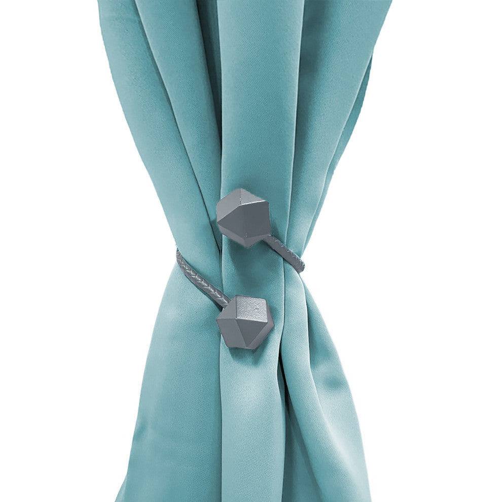 Faux Leather Curtain Tiebacks with Wooden Tips "“ No Installation Needed, Gray, Pack of 2