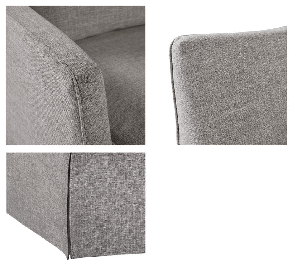 Martha Stewart Upholstered Skirted Swivel Armchair with Pillow, Grey