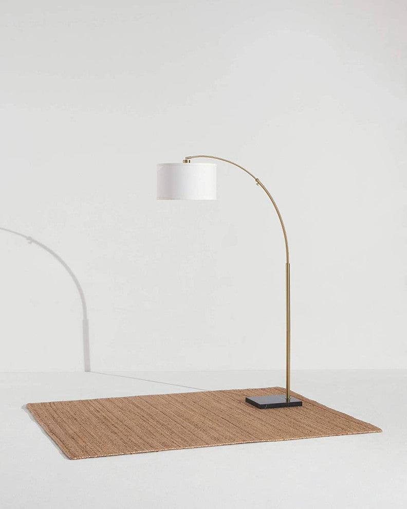 Brightech Logan - Contemporary Arc Floor Lamp w. Marble Base, Antique Brass
