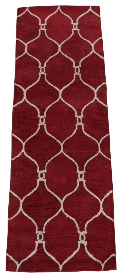 Hand-Tufted Agra Indian Oushak Oriental Wool Area Rug, Trellis, Runner 8'