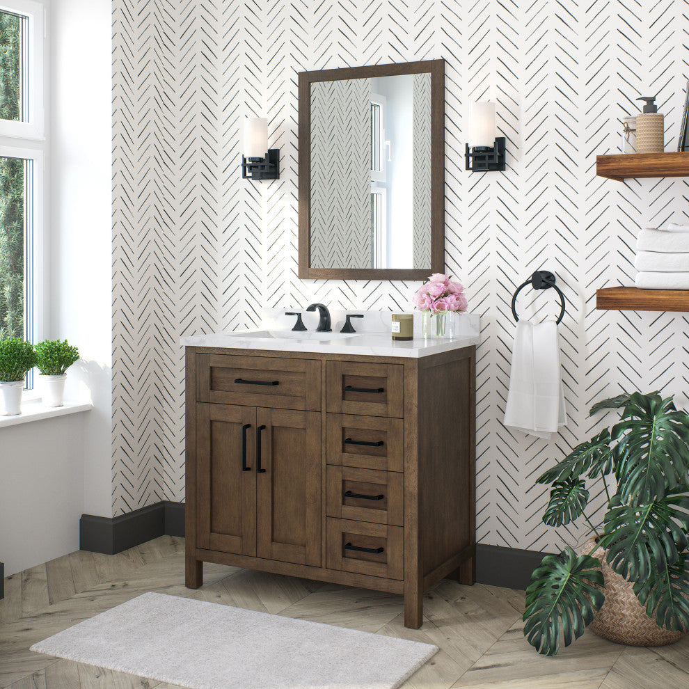 OVE Decors Tahoe Vanity With Mirror, Almond Latte, 36"