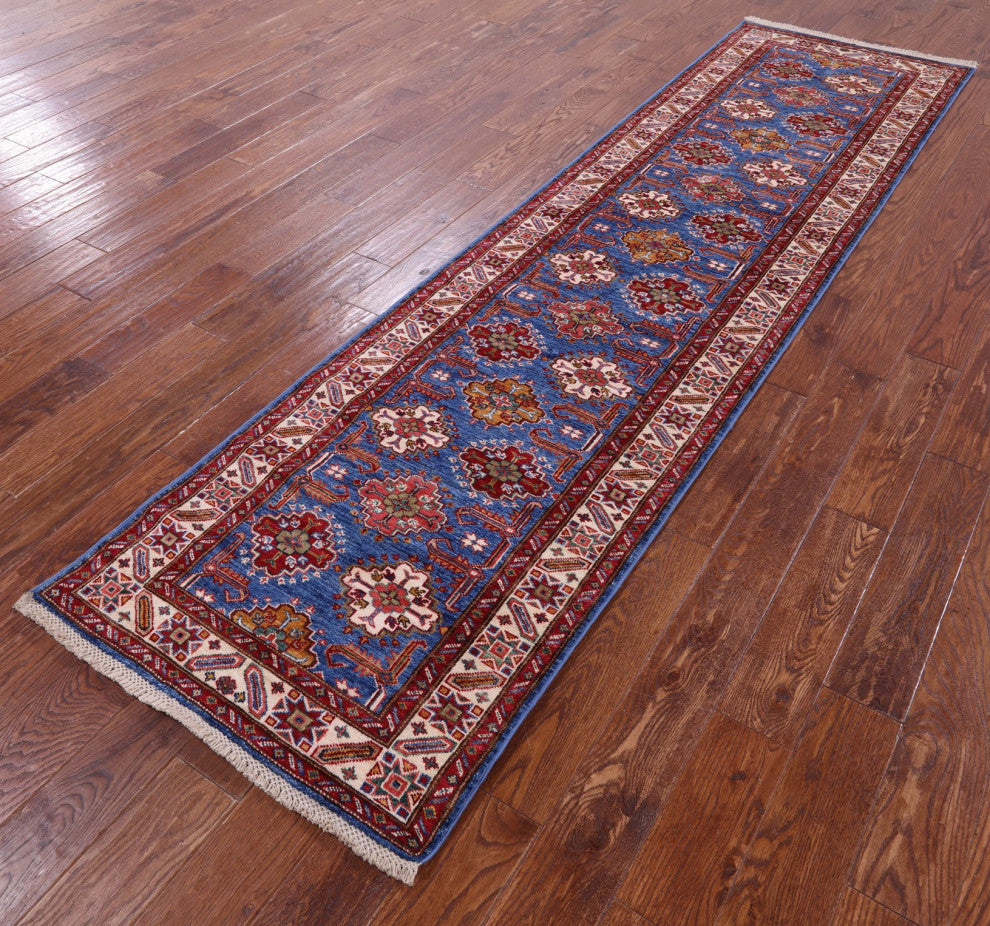 2' 8" X 10' 1" Runner Super Kazak Handmade Wool Rug - Q12969
