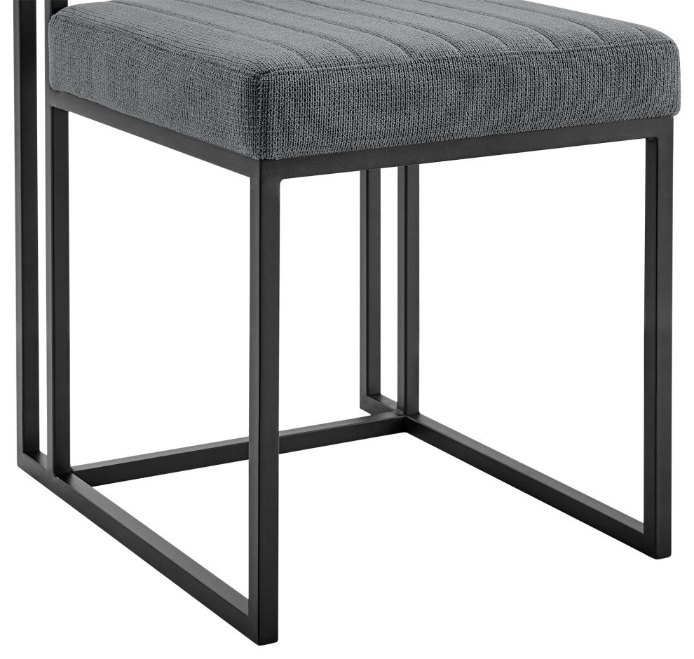 Anastasia Dining Chair With Matte Black Iron and Anchor Gray Fabric, Set of 2