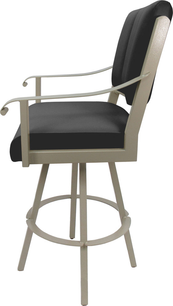 Leather Swivel Metal Bar Stool - Memphis on Warren Base, Gray Leather on Beige, 26"