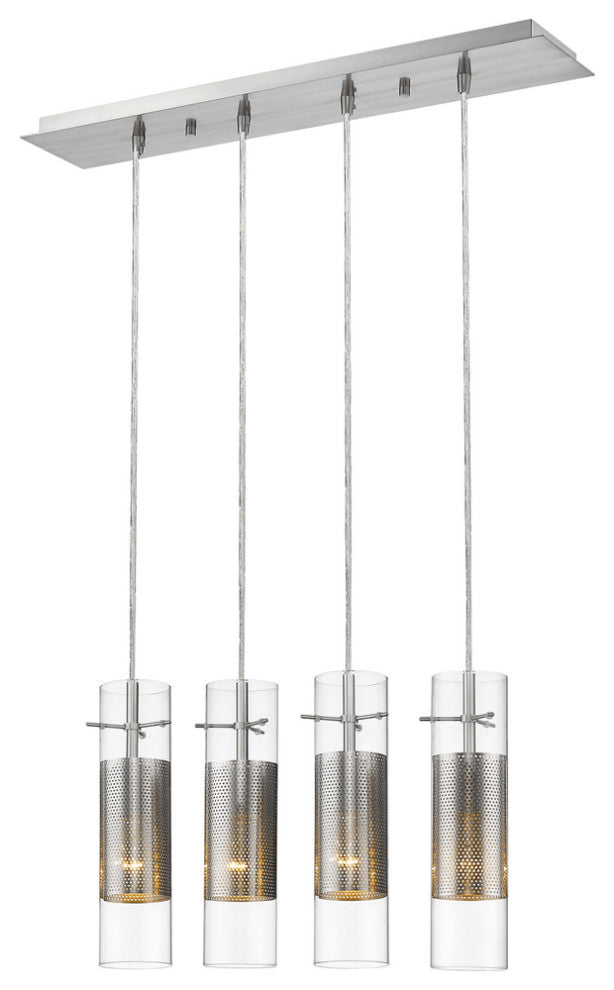 Scope 4-Light Brushed Nickel Pendant Double Glass and Mesh Shades