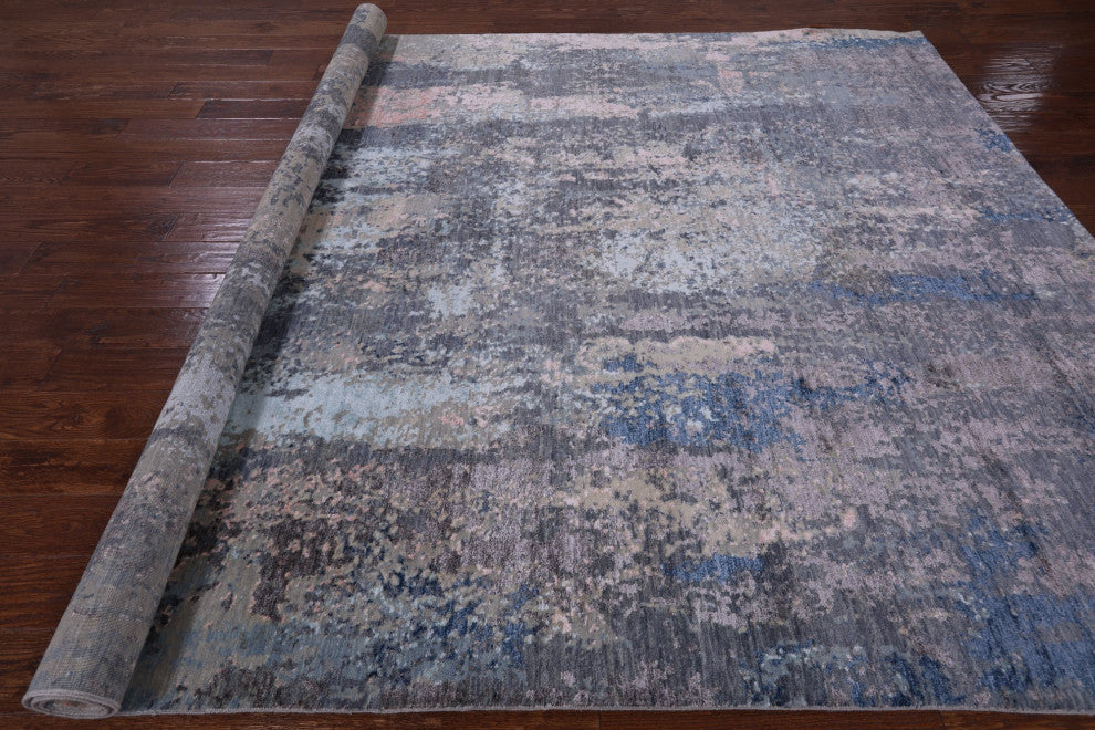 7' 11" X 10' 0" Hand Knotted Abstract Wool and Silk Rug Q6326