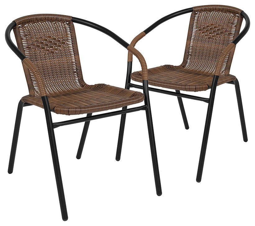 2 Pack Rattan Indoor-Outdoor Stack Chair, Medium Brown