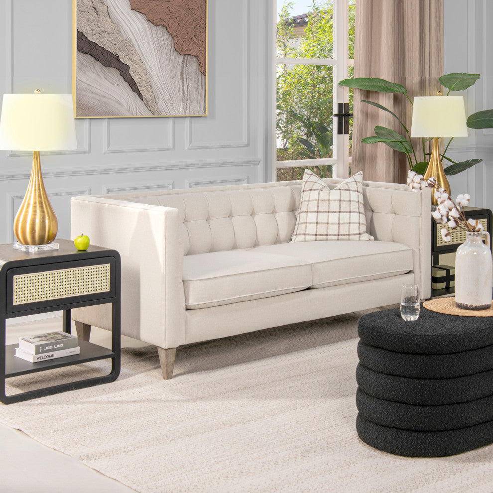 James 74" Modern Tufted Tuxedo Sofa, Sky Neutral Beige Polyester