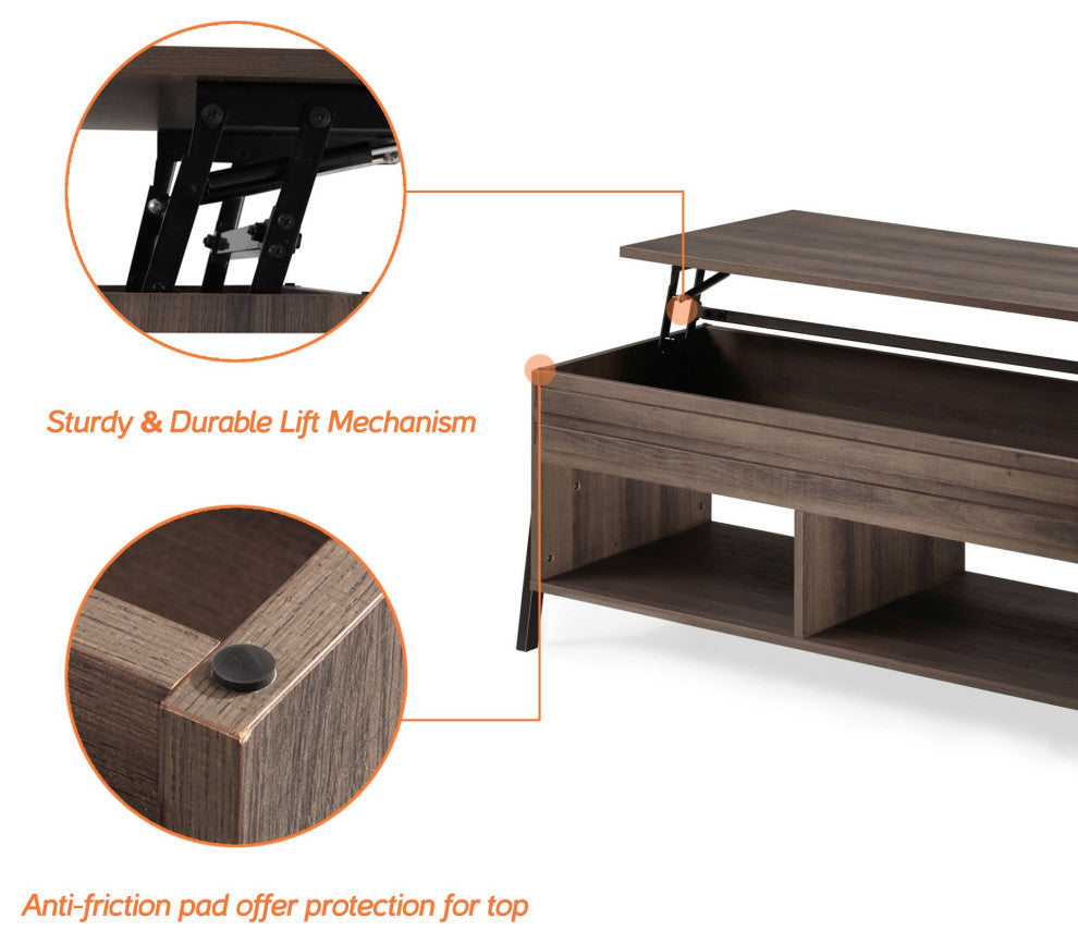 Brown Wooden Coffee Table With Lift Top