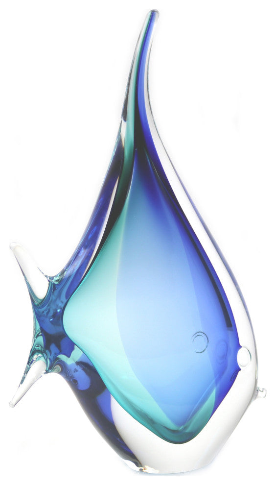 Murano Glass Design Crystal Tropical Fish Aqua Blue