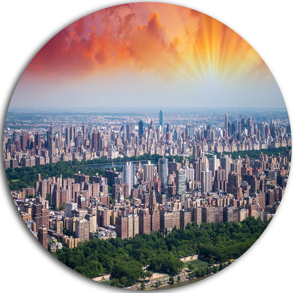 New York Beautiful Manhattan Skyline, Round Metal Wall Art, 36"