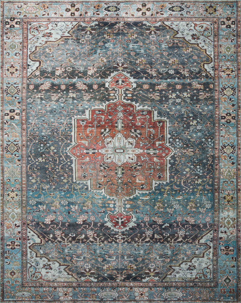 Margot Oriental Ocean/Brick Area Rug, 7'6"x9'6"