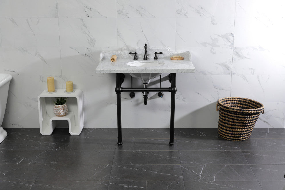 Kingston Brass LMS3630MB0 36" Carrara Marble Console Sink, Legs
