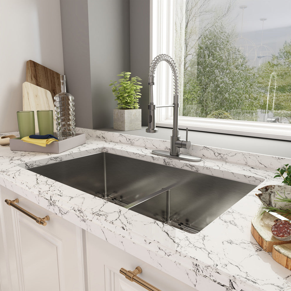 Stainless Steel Undermount Double Bowl Kitchen Sink with Accessories