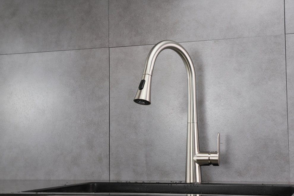 Furio Brass Kitchen Faucet, Pull Out Sprayer, Brushed Nickel Finish