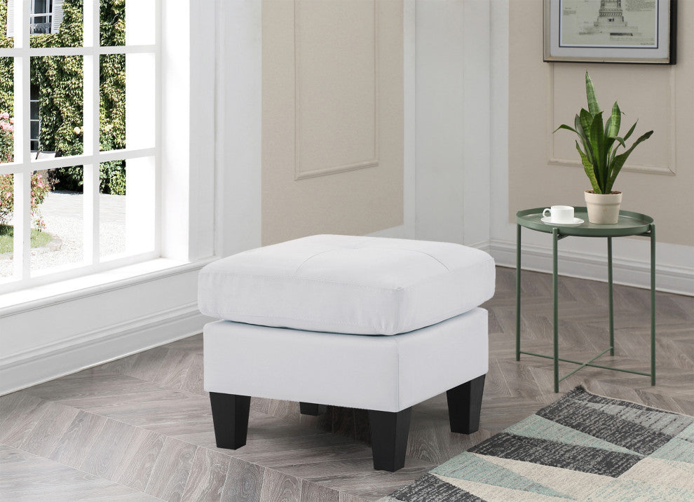 Newbury White Faux Leather Upholstered Ottoman