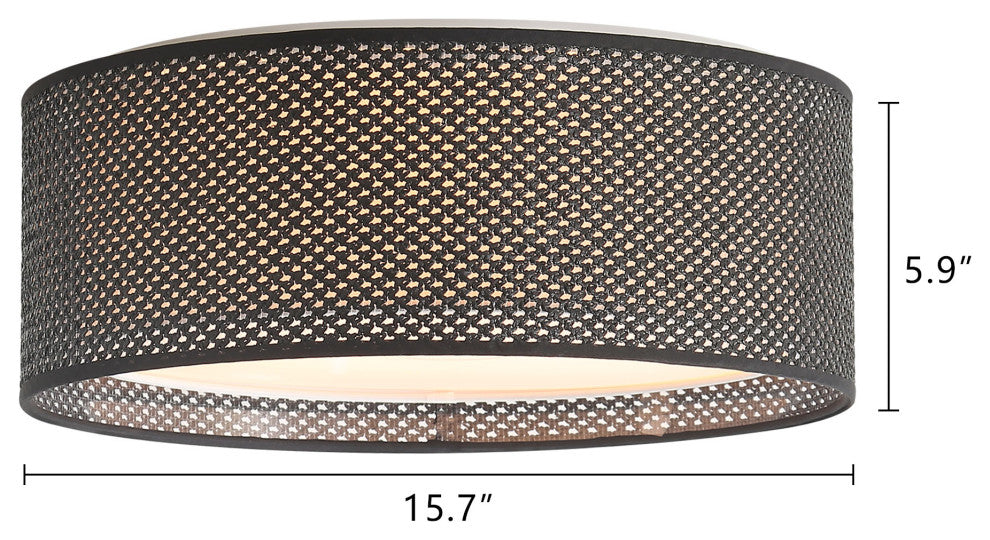 3-Light Double Shade Drum Flush Mount, Black