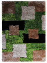 Hand Tufted Shag Polyester Area Rug Geometric Green Beige, [Rectangle] 9'x12'
