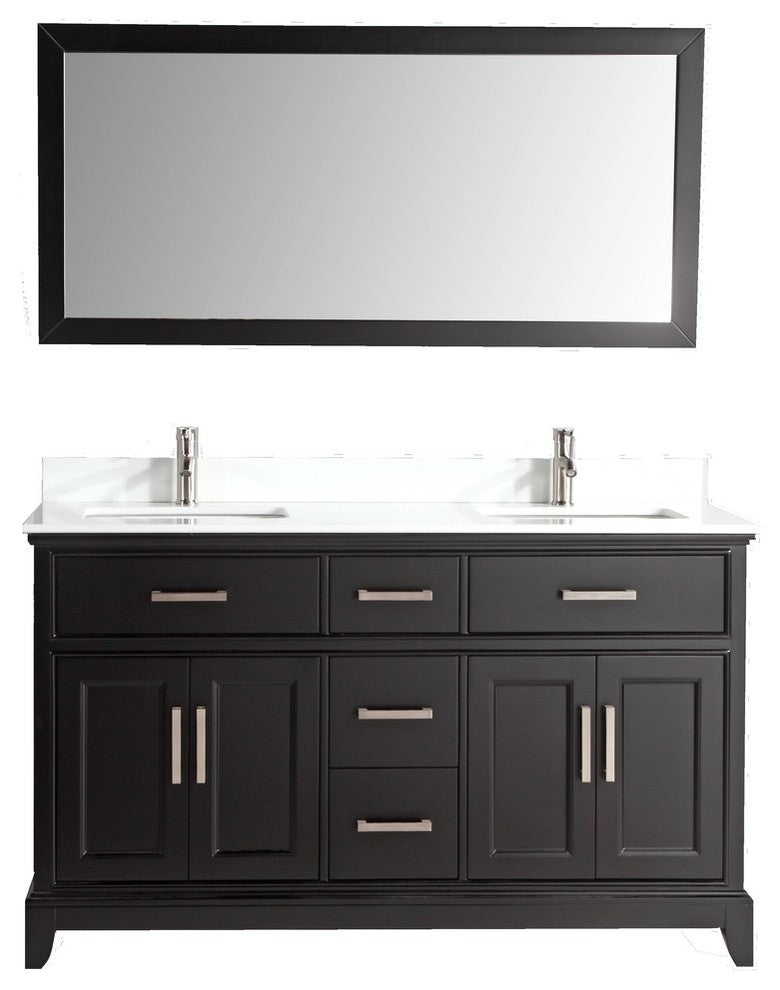Vanity Art Bathroom Vanity Set With Engineered Marble Top, 60", Espresso, Led Sensor-Switch Mirror