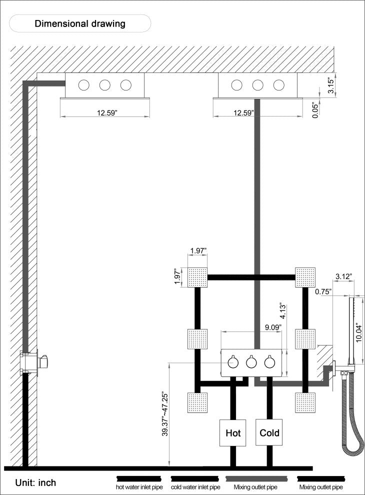 Luxury LED Rain Shower System With Rough-In Valve & 6 Body Jets, Matte Black