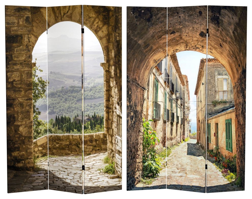 6' Tall Double Sided European Village Canvas Room Divider