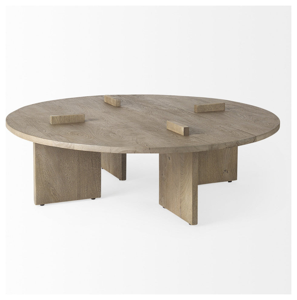 Cool Gray Brown Round Wooden Coffee Table