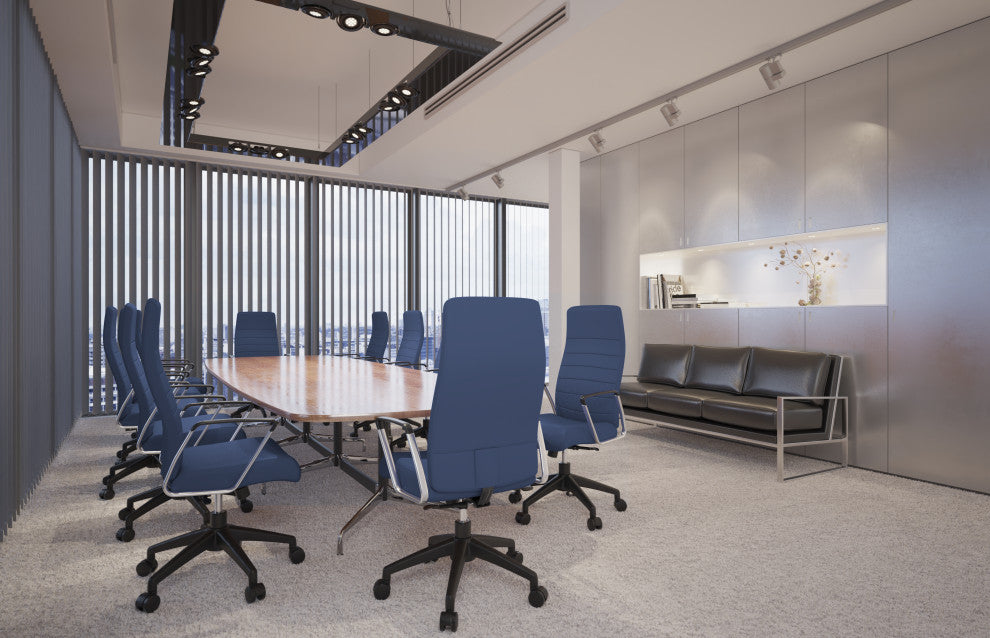 LeisureMod Hilton Modern High Back Leather Conference Office Chair, Navy Blue