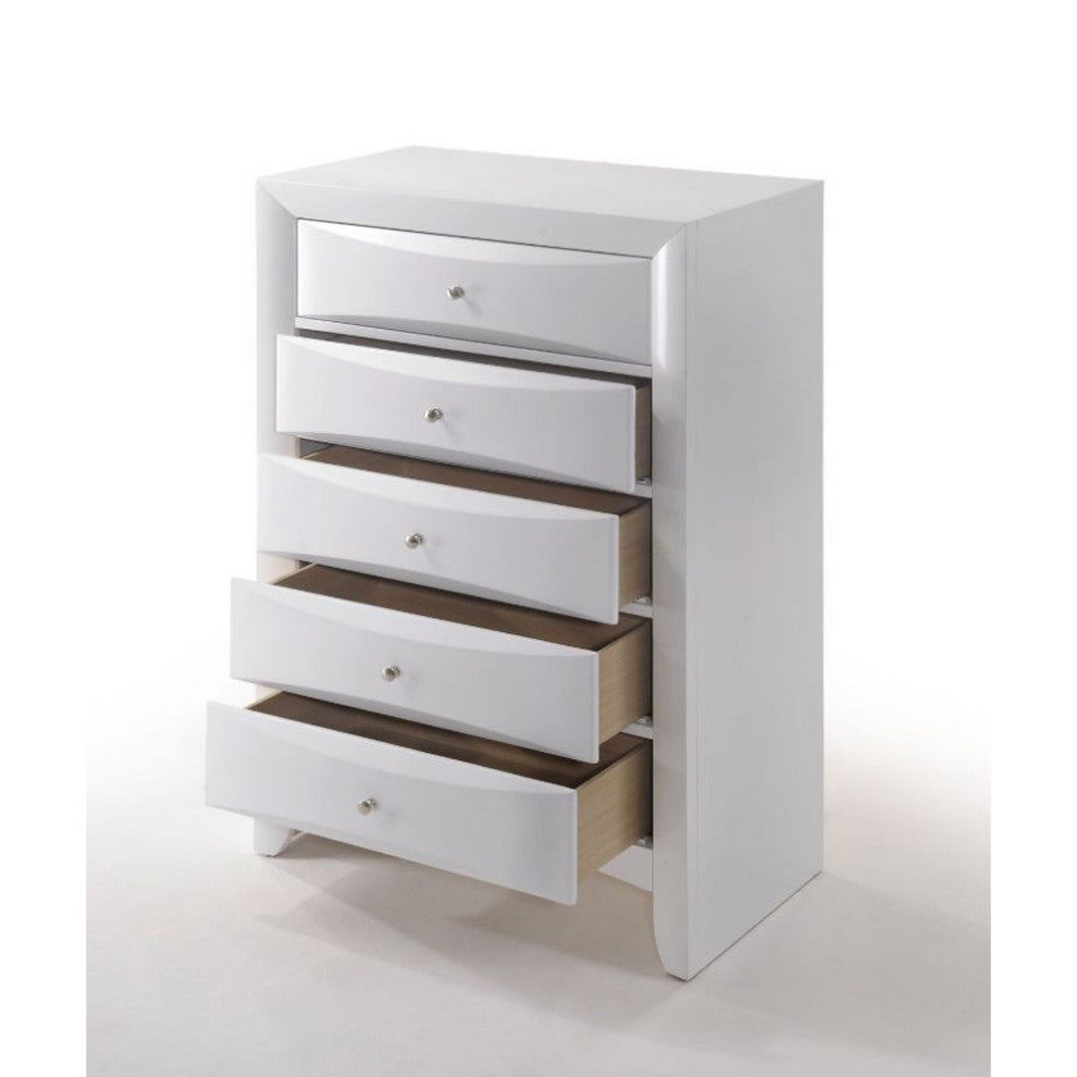 Sturdy Wood Chest with 5 Drawers, White