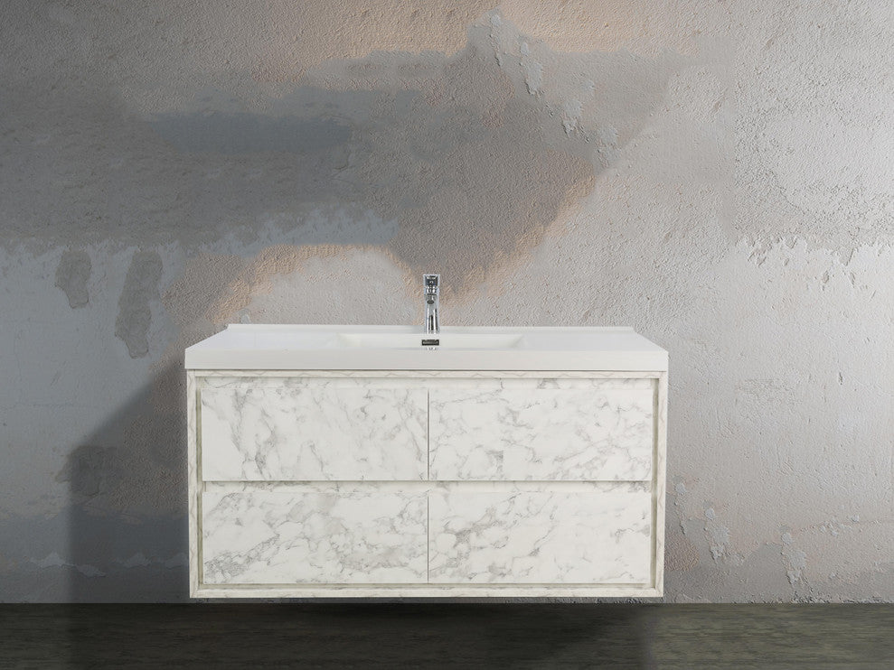 MOM 48" Wall Mounted Vanity With 4 Drawers and Acrylic Single Sink, Marble
