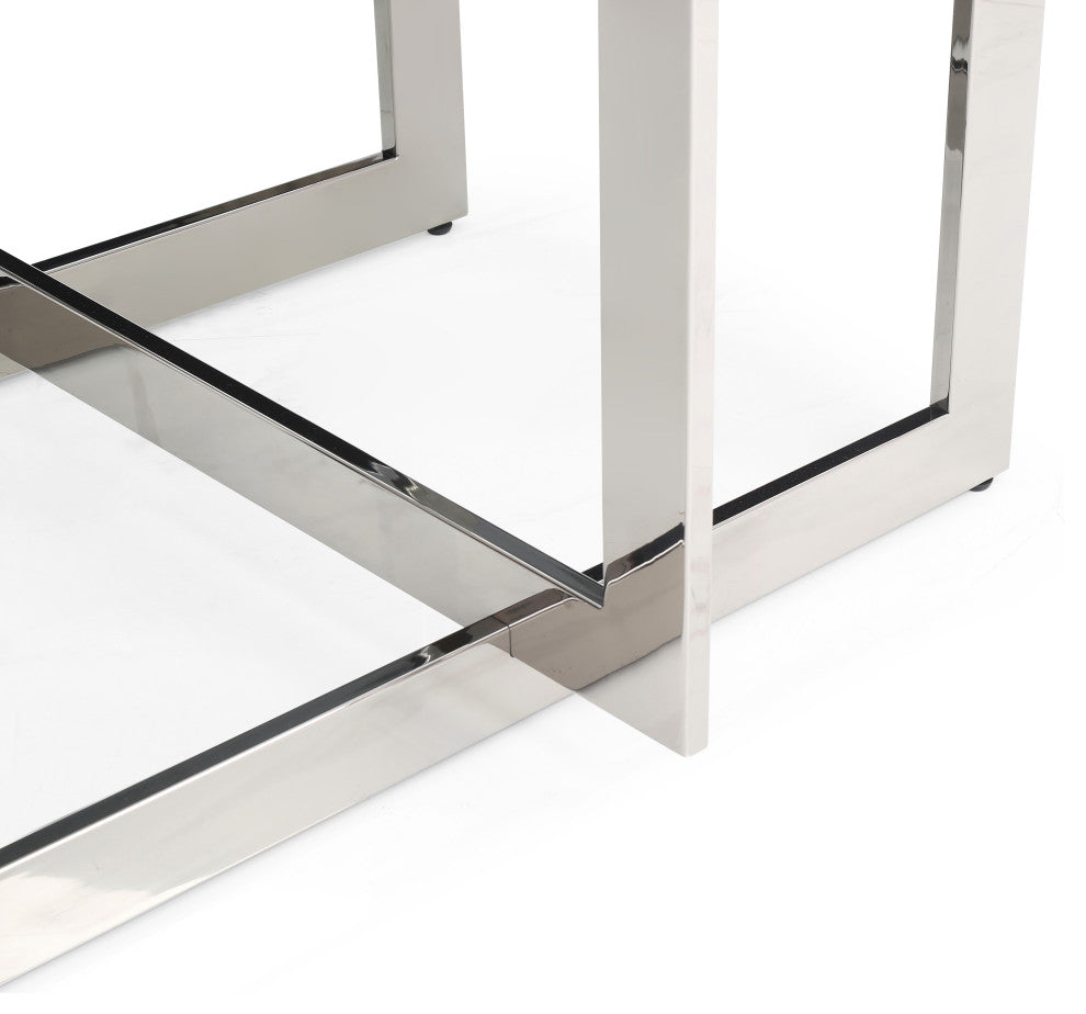 Modrest Keaton Square Modern Glass + Stainless Steel Dining Table