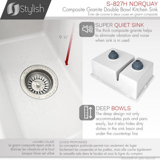 27"x18" White Double Bowl 60/40 Dual Mount Granite Kitchen Sink