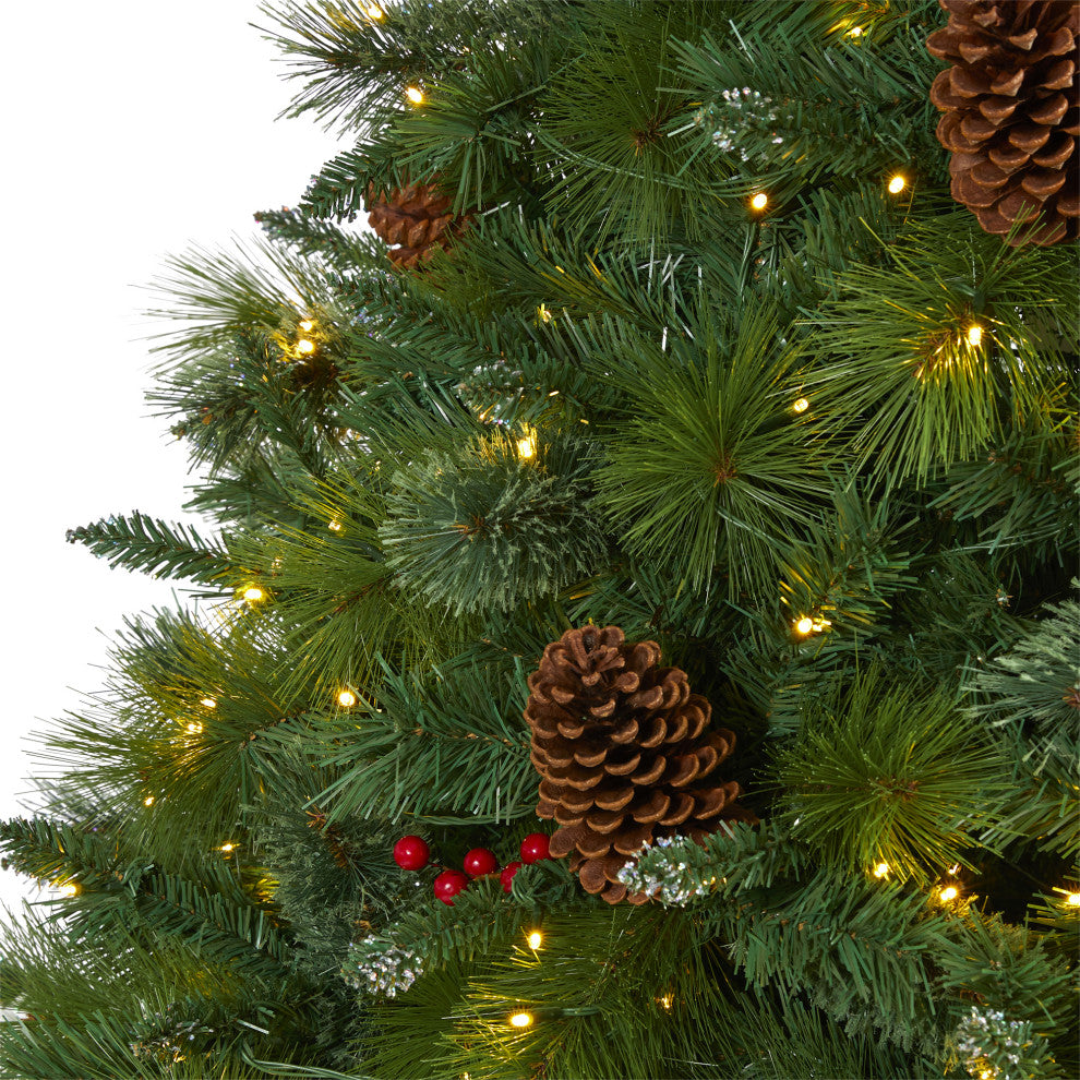 8' Montana Mixed Pine Faux Xmas Tree With Pine Cones, Berries & 700 Clear Lights