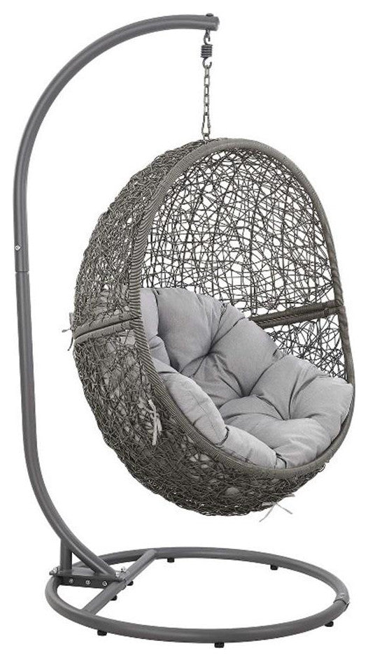 Modway Encase Outdoor Synthetic Rattan & Steel Swing Chair in Gray