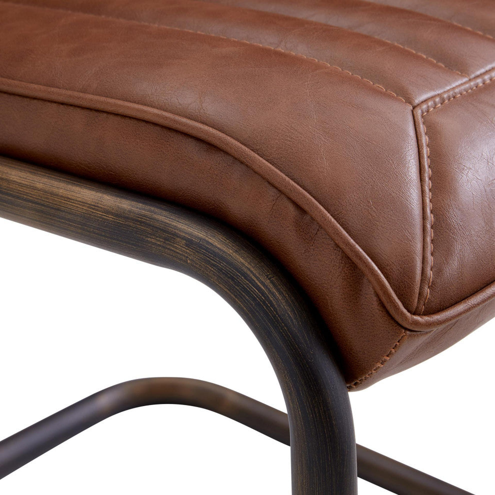 Cooper PU Dining Side Chair, Rubber Gold Frame, Antique Cigar Brown