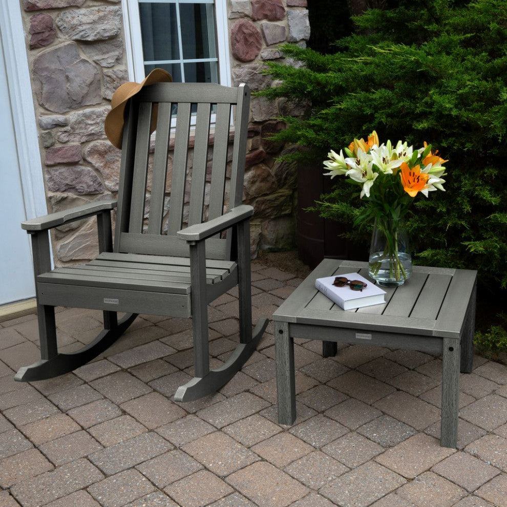Lehigh Rocking Chair Set With Side Table, Coastal Teak