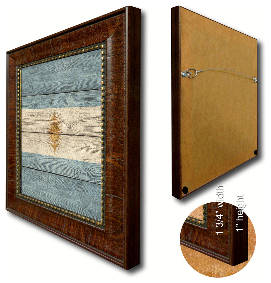 Argentina Country Textured Flag Print With Brown Gold Frame, 15"X21"