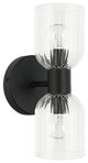 Vienna 2 Light Incandescent Wall Sconce, Matte Black, Clear Ribbed Glass