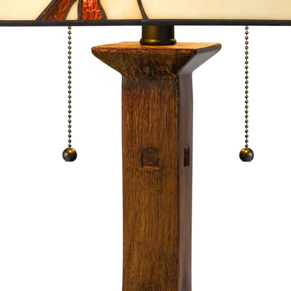 Benzara BM241897 Table Lamp With Tiffany Shade and Floral Accent, Multicolor