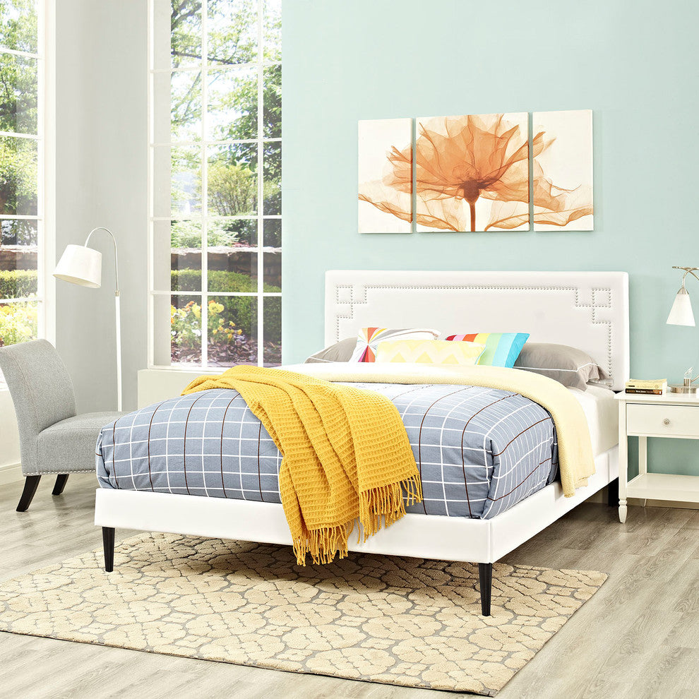 Modway Josie King Vinyl Platform Bed With Round Tapered Legs, White