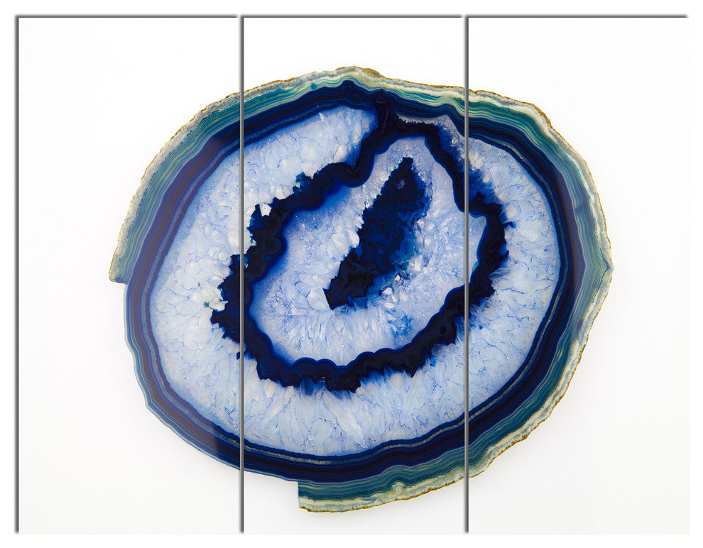 Slice of Beautiful Blue Agate, Abstract Canvas Wall Art Print, 36x28, 3 Panels