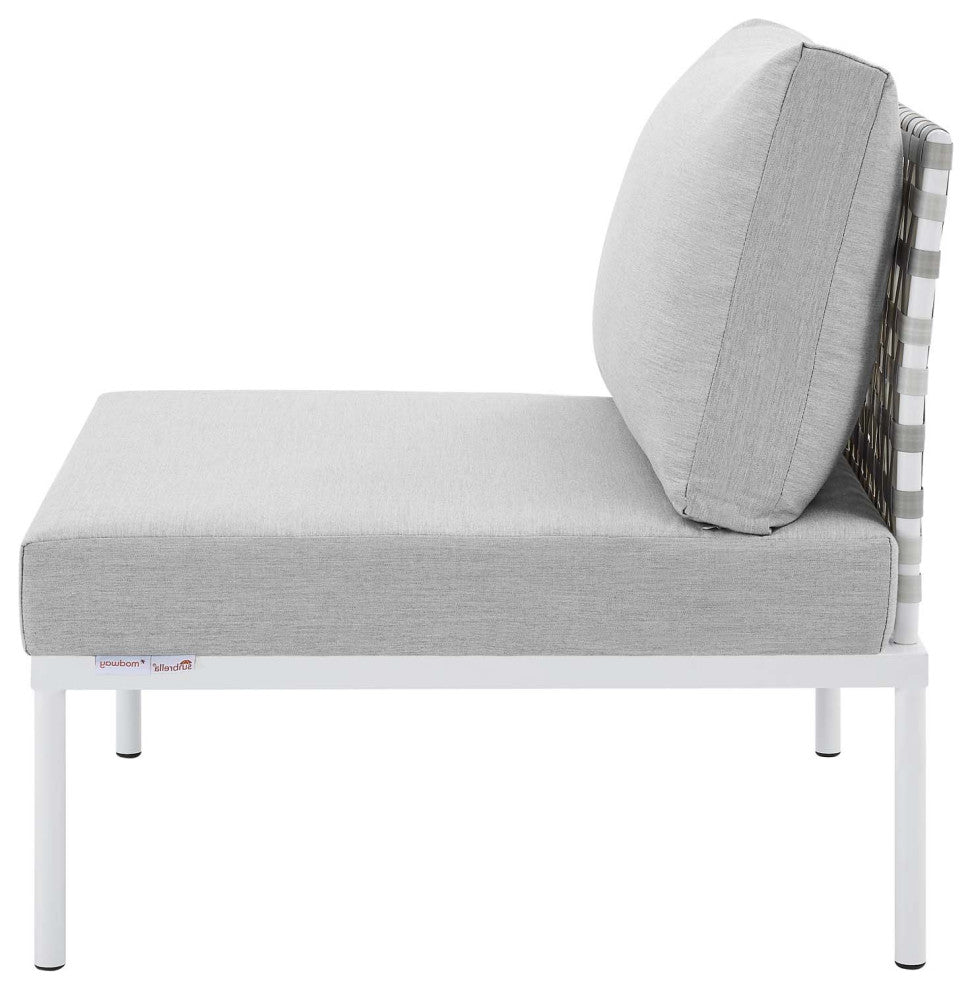 Lounge Sectional Sofa Chair Table Set, Sunbrella, Aluminum, Gray, Outdoor