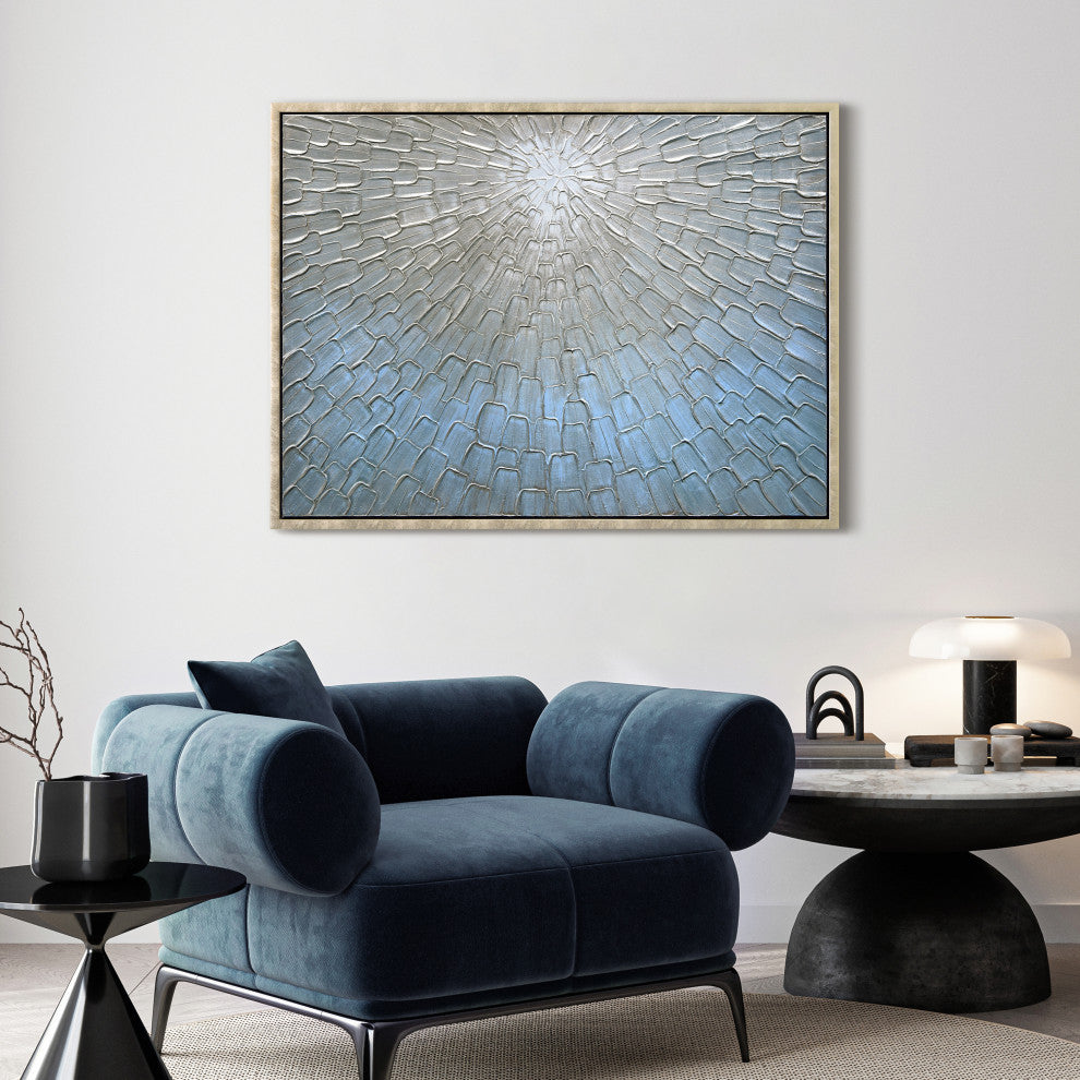 Silver Ice Textured Metallic Hand Painted Abstract Wall Art, 30"x40"