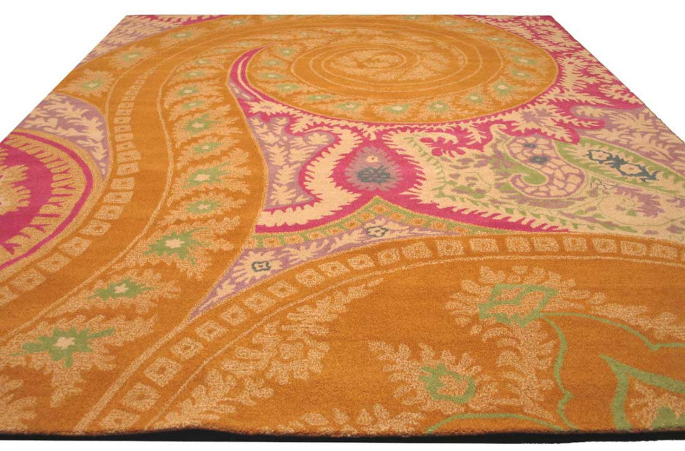 Hand-Tufted Wool Orange Transitional Floral Paisley Rug, 5' X 8'