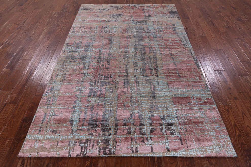 Wool and Silk Abstract Hand Knotted Rug 5' 10" X 9' 1" Q11808