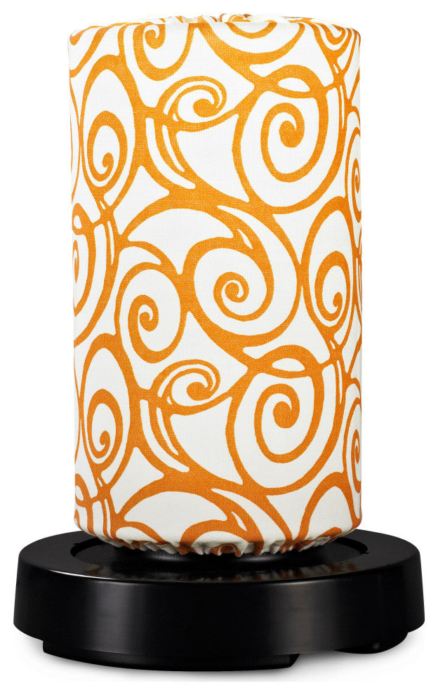 73-800 Patioglo Led Table Lamp, Bright White, Orange Swirl Fabric Cover 73800