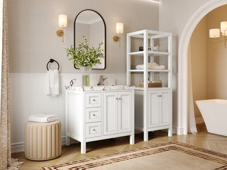 Nashville 36" Right Offset Bath Vanity, White 2" Piatra Gray